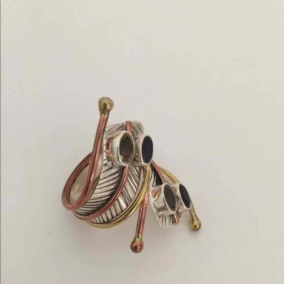 Artisan Tri Tone Sterling Silver Feathered Wrap Ring Brand New Size 7 - Picture 3 of 6